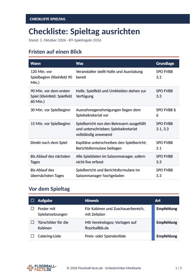 Karower Dachse - Checkliste zur Ausrichtung eines Floorball-Spieltags