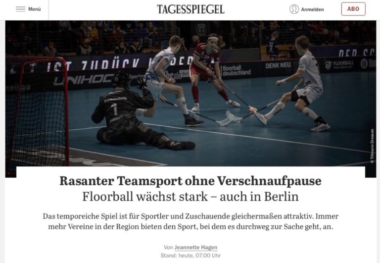 Beitrag im Tagesspiegel vom 30. Juli 2025: Rasanter Teamsport ohne Verschnaufpause - Floorball wächst stark − auch in Berlin