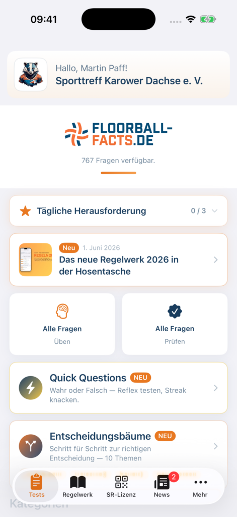 Screenshot der iOS-App FF Schiedsrichter für Floorball